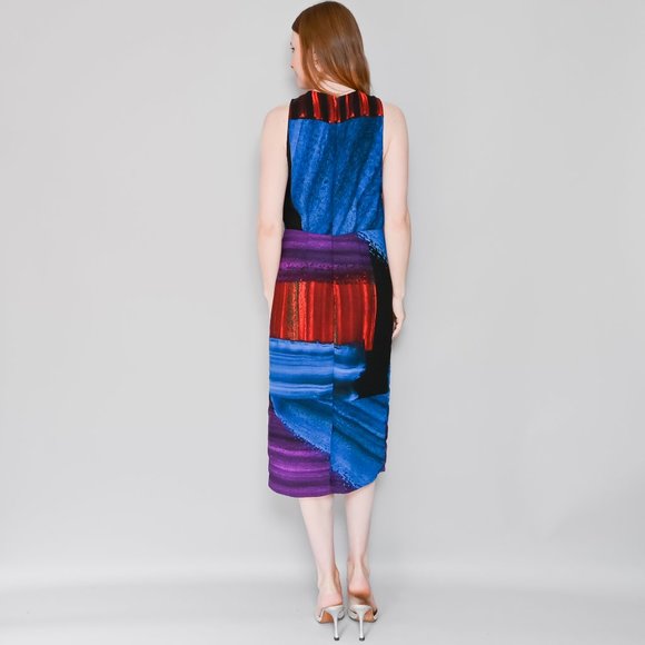 RACHEL COMEY Blue & Red Printed Midi Dress Sz 6 - Picture 3 of 7